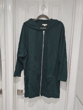 Long Hooded Zip Jacket With Pockets in Deep Teal